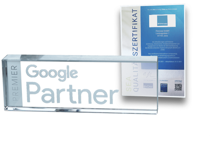 Bild - Zertifkate Google Partner und SEA-Qualitätszertifikat von BVDW