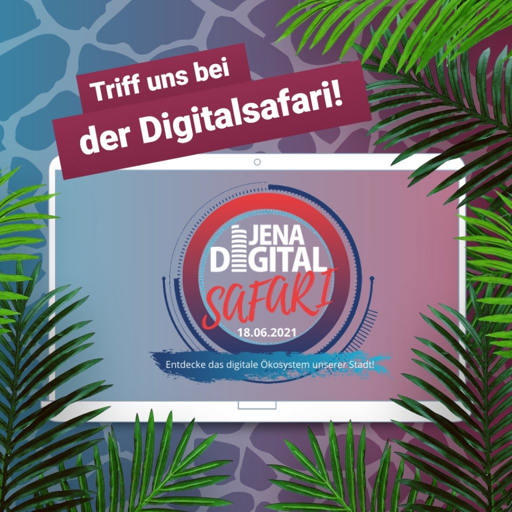 Grafik - Digitalsafari logo auf Laptop mit Pflanzen