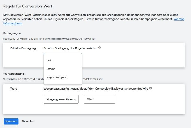 regeln fue Conversion-Wert