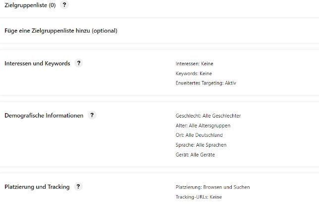 Pinterest Targeting-Einstellungen – 1