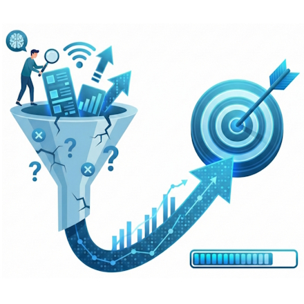 Agentur für KI-basierte Google Ads Kampagnen: Problem des Datenhungers und Lösung mittels Mikro-Conversions in der Lernphase (Bild wurde von KI generiert)