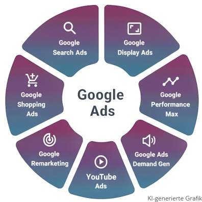 Betreuung von Google Search Ads, Google Display Ads, Google Performance Max, Youtube Ads, Google Remarketing, Google Ads Demand Gen und Google Shopping Ads Betreuung von Google Search Ads, Google Display Ads, Google Performance Max, Youtube Ads, Google Remarketing, Google Ads Demand Gen und Google Shopping Ads